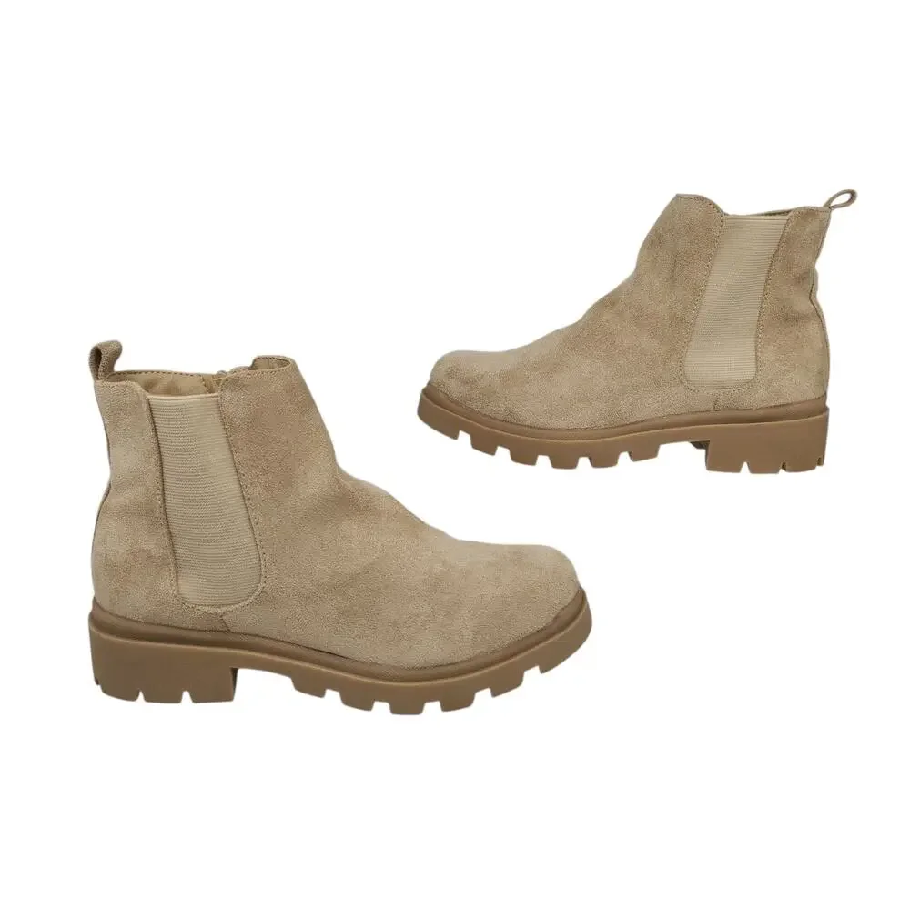 Nude Combat Boots Girls 4 Womens 5.5 Lugged Faux Suede Military Heeled Ankle